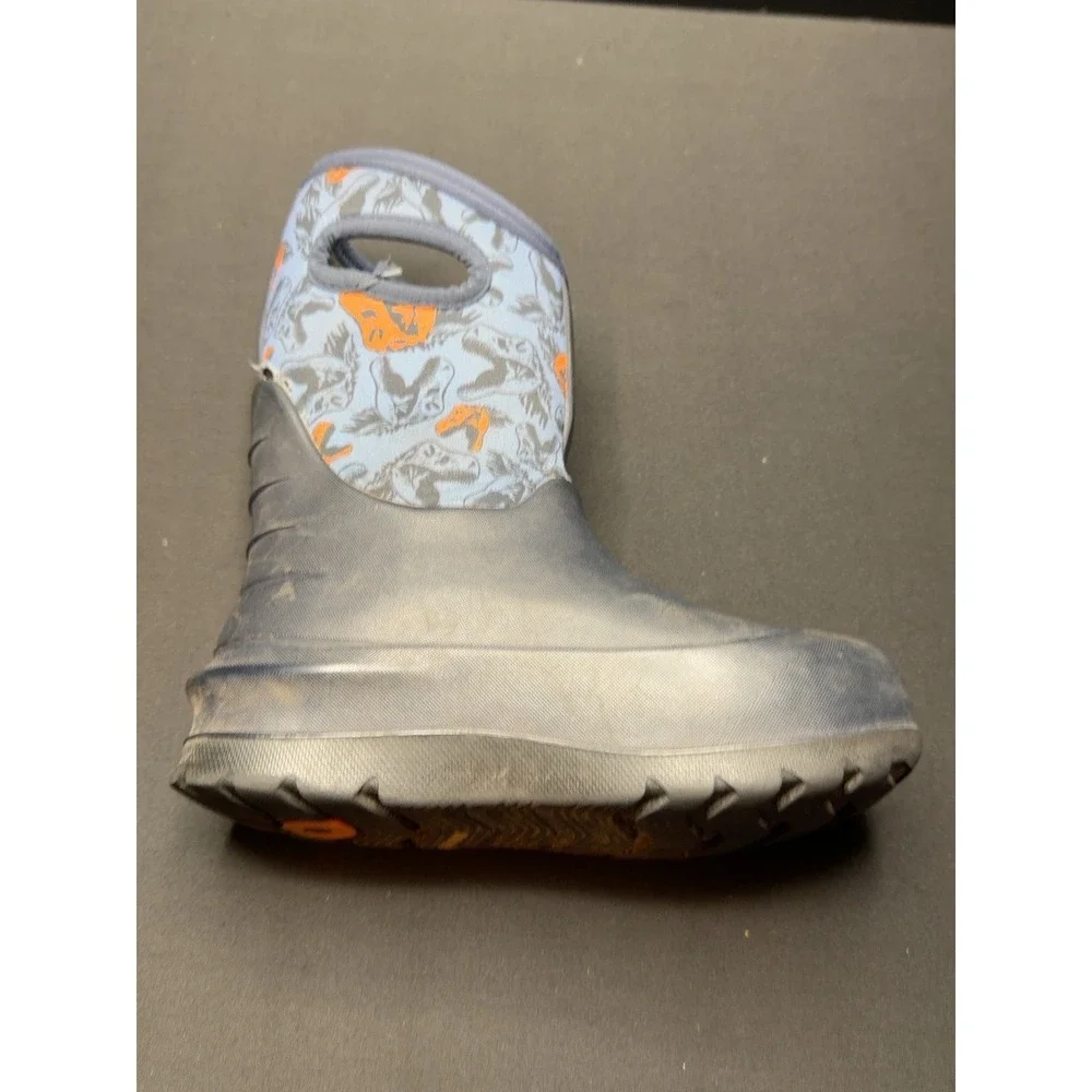 BOGS Neo-Classic Cool Dinos Kids Boots Youth Size 1 Blue Orange Waterproof